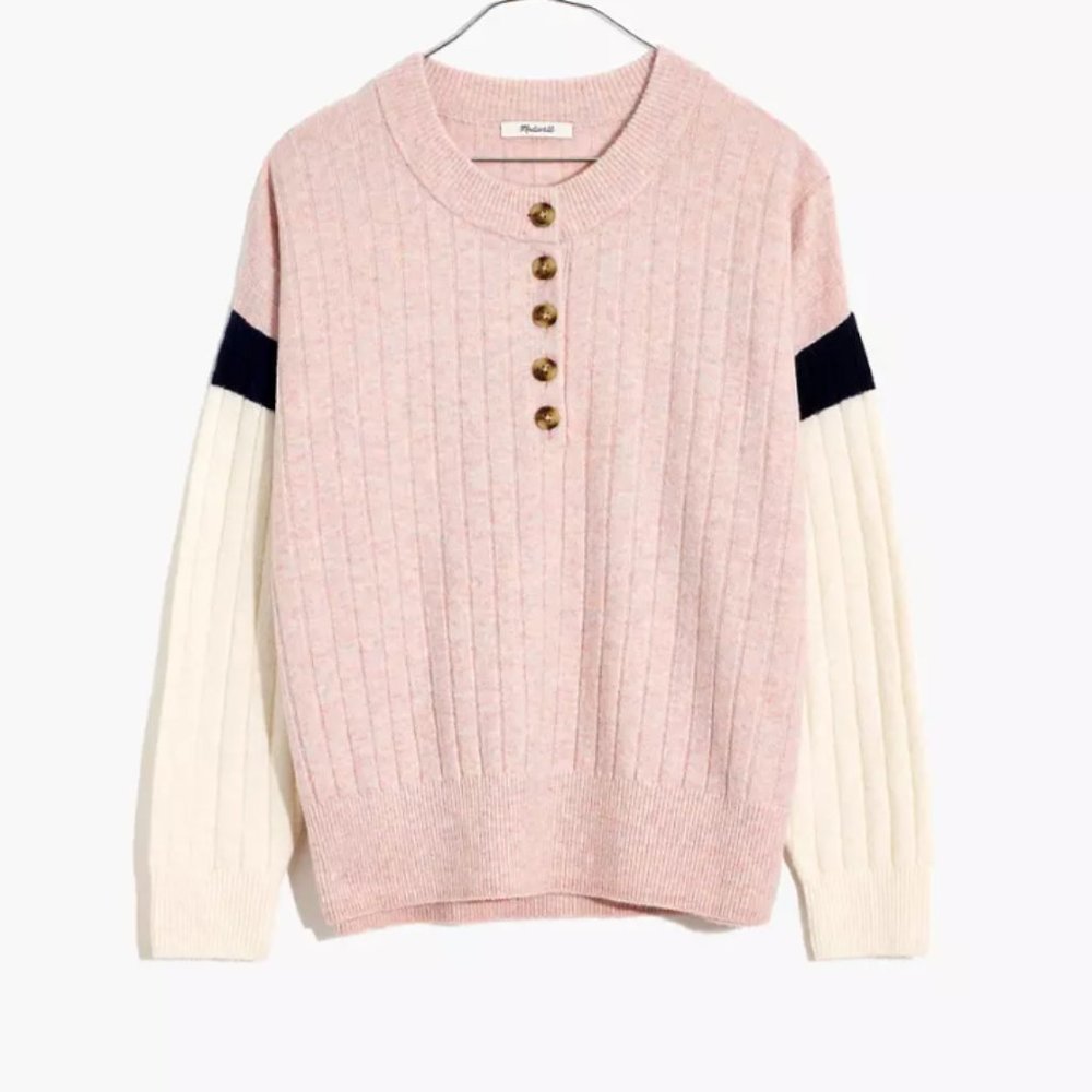 Madewell Striped Bowden‎ Henley Sweater in Coziest Yarn NWT